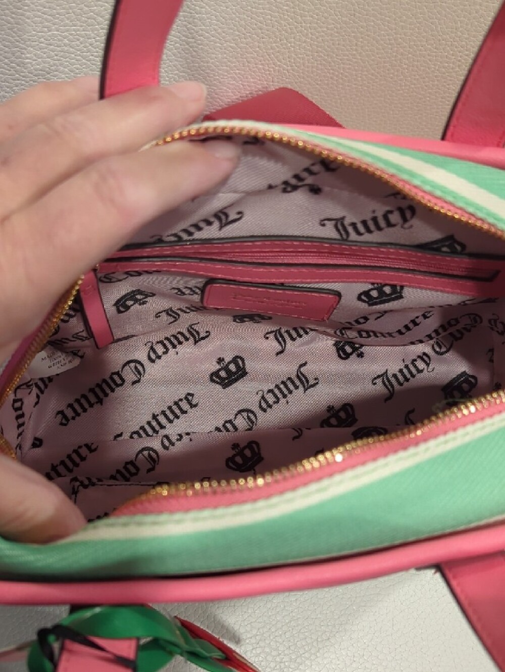 Juicy Couture Pink & Mint Striped Crossbody Satchel - Picture 6 of 10
